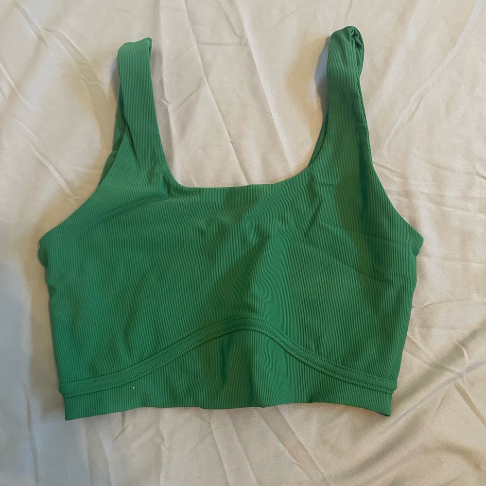 Green Ribbed Sports Bra